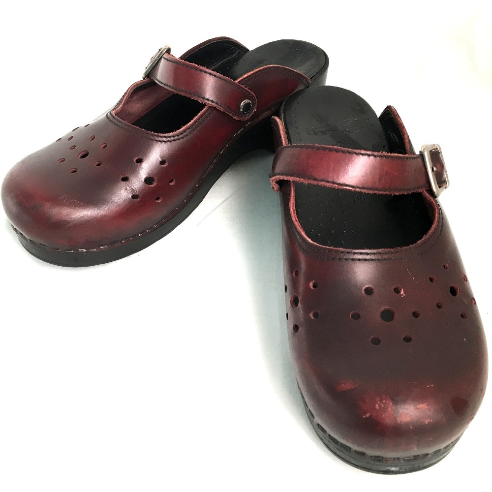 Dansko Mary Jane Cut-out Buckle Mule Clog Burgundy